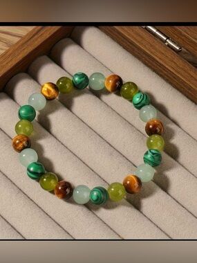 Fashion Jewelry Green Brown Gold Beaded Bracelet